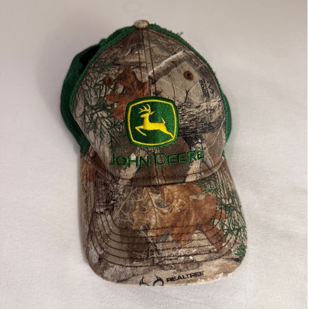 John Deere Trucker Hat Cap Camo Snapback Green Mesh Adjustable Woodland Patch